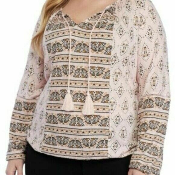 Nd Linen Blend Pink Spring Long Sleeve Cinch Bottom Blouse Shirt Plus Size 2X - Picture 3 of 6